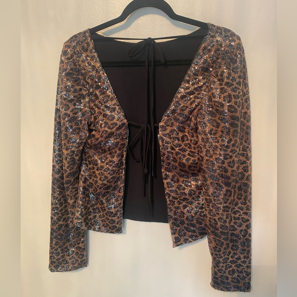 Lpa Sequin Leopard Print Tie Open Back Top - image 4